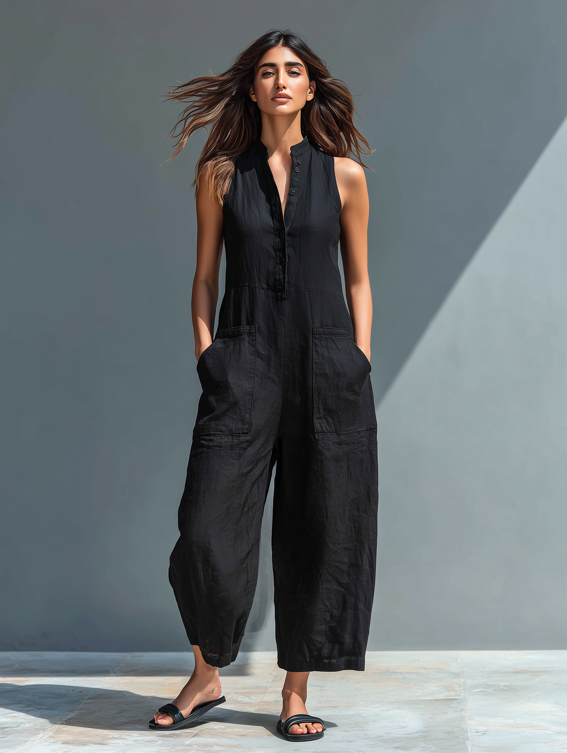 Livia | Body minimalista de lino sin mangas con cuello alto