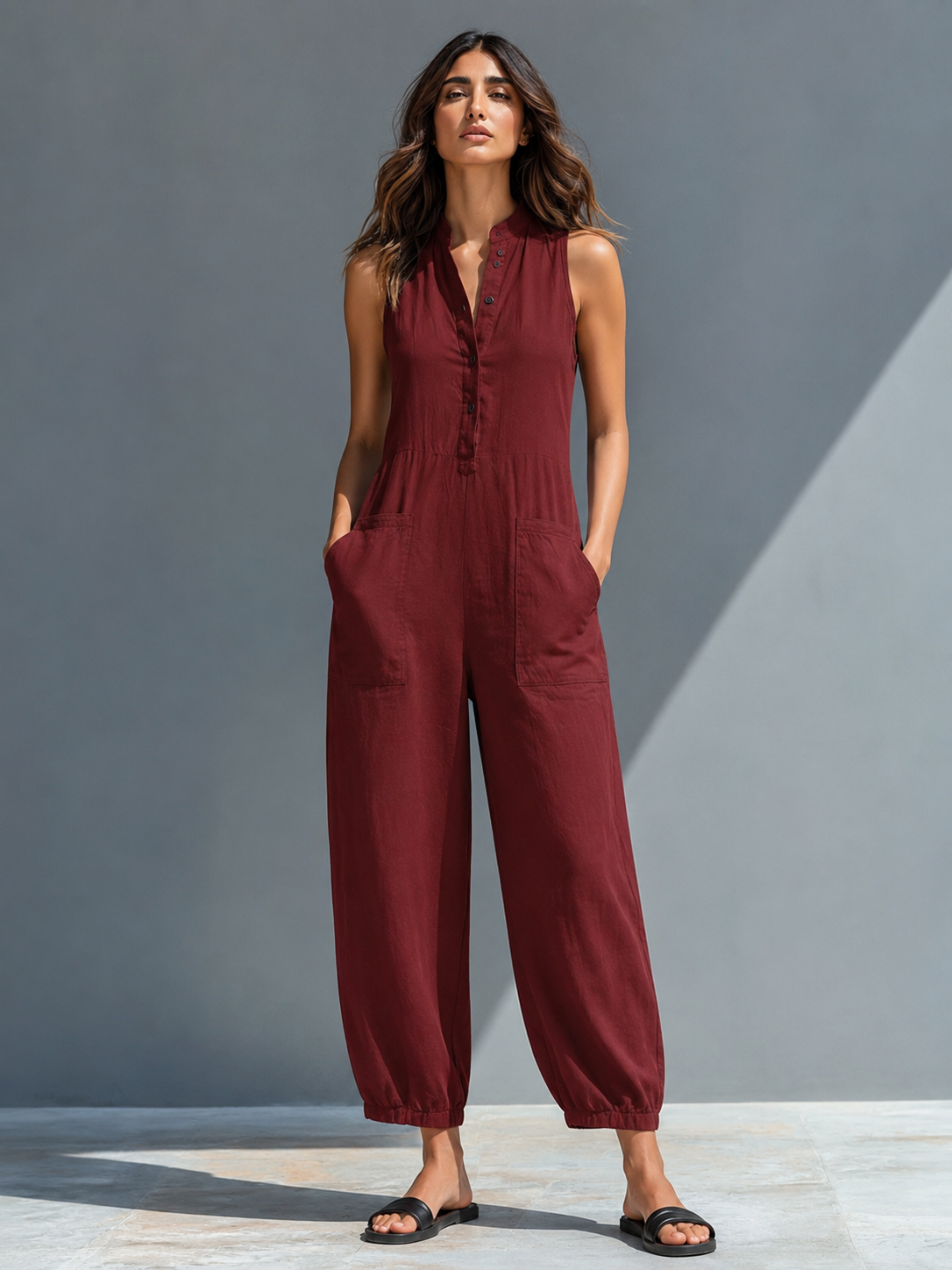 Livia | Body minimalista de lino sin mangas con cuello alto