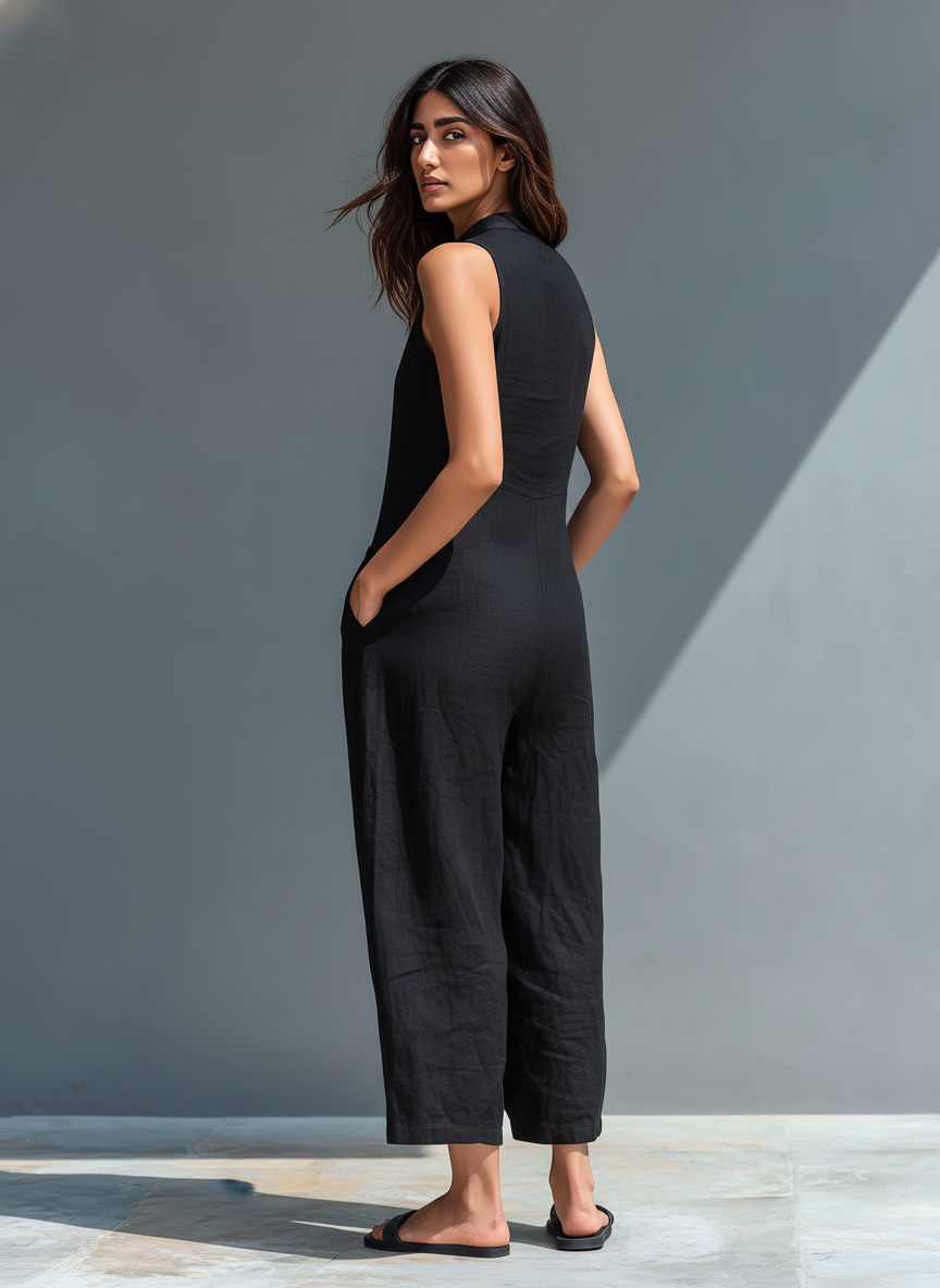 Livia | Body minimalista de lino sin mangas con cuello alto