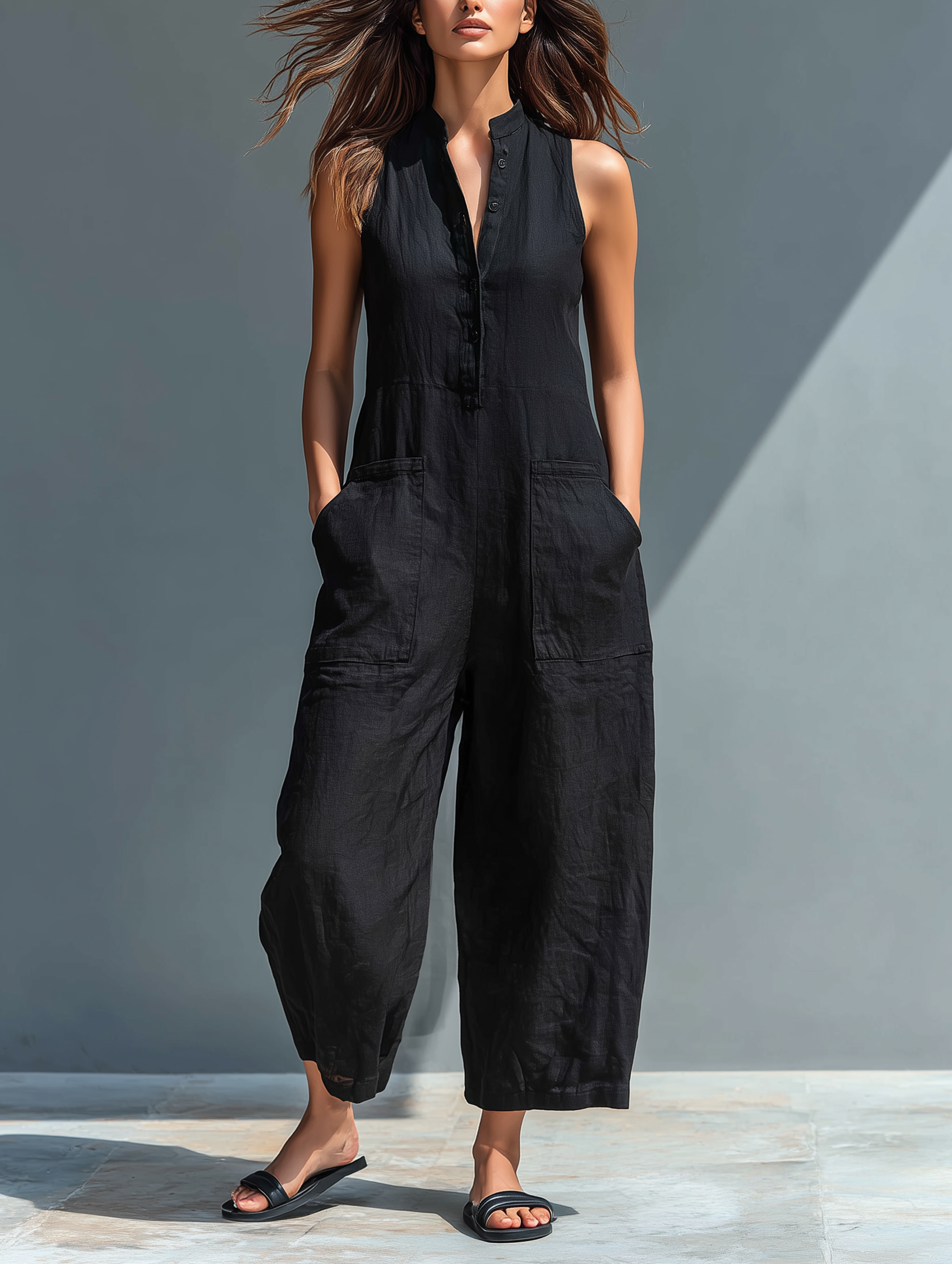 Livia | Body minimalista de lino sin mangas con cuello alto