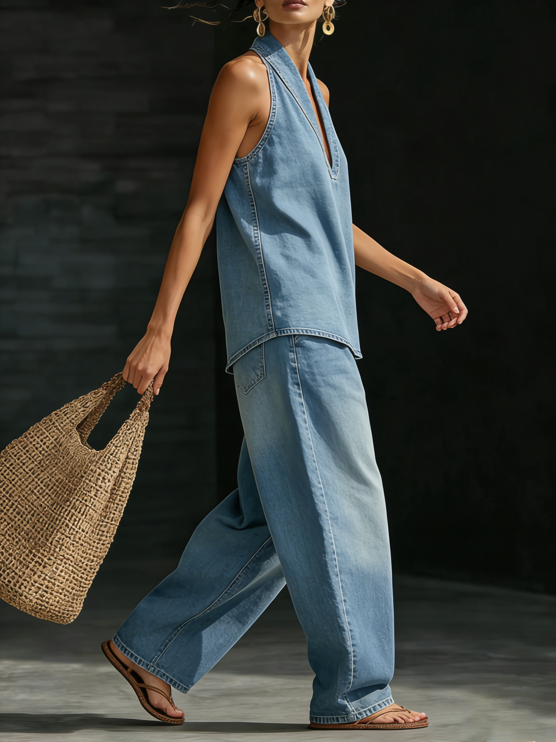 Nerea | Conjunto minimalista de dos piezas en denim